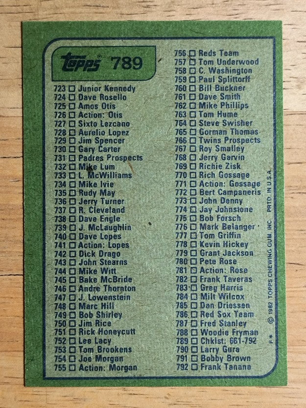 1982 Topps #789 Checklist 661-792
