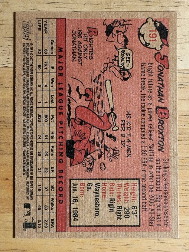2007 Topps Heritage #191 Jonathan Broxton