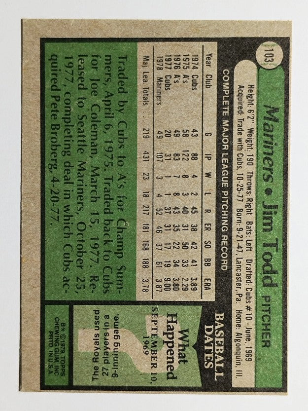 1979 Topps #103 Jim Todd (EX)