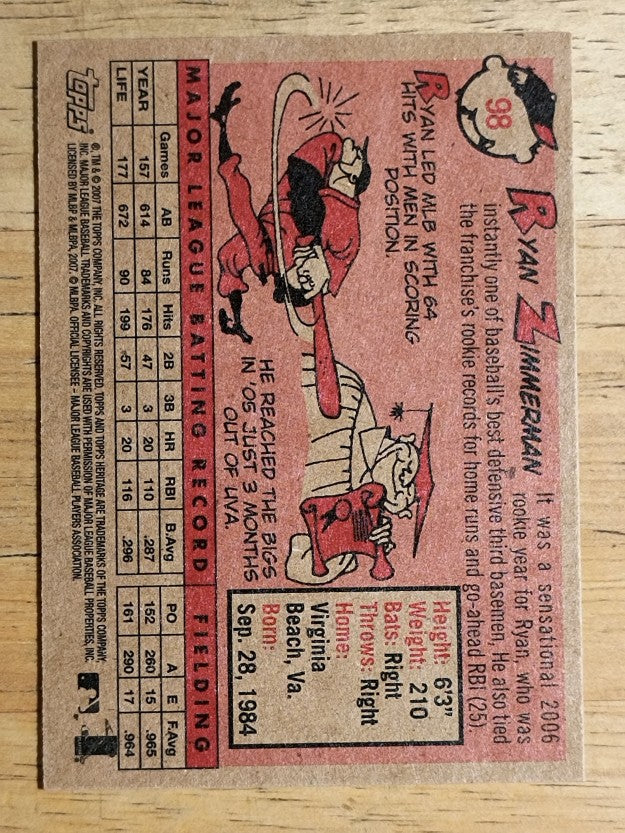 2007 Topps Heritage #98a Ryan Zimmerman
