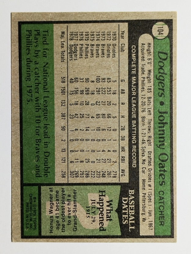 1979 Topps #104 Johnny Oates DP (EX)