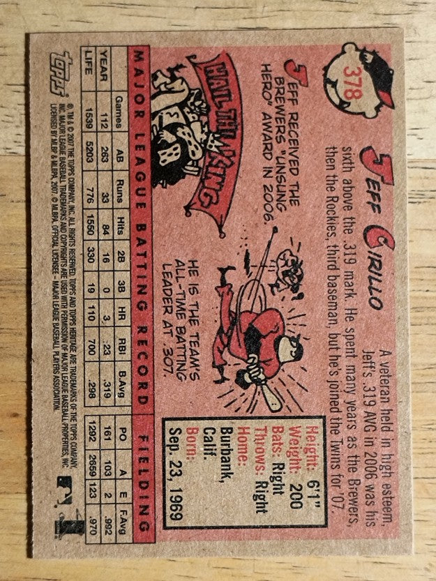 2007 Topps Heritage #378 Jeff Cirillo