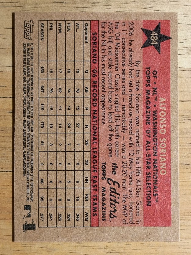 2007 Topps Heritage #484 Alfonso Soriano AS