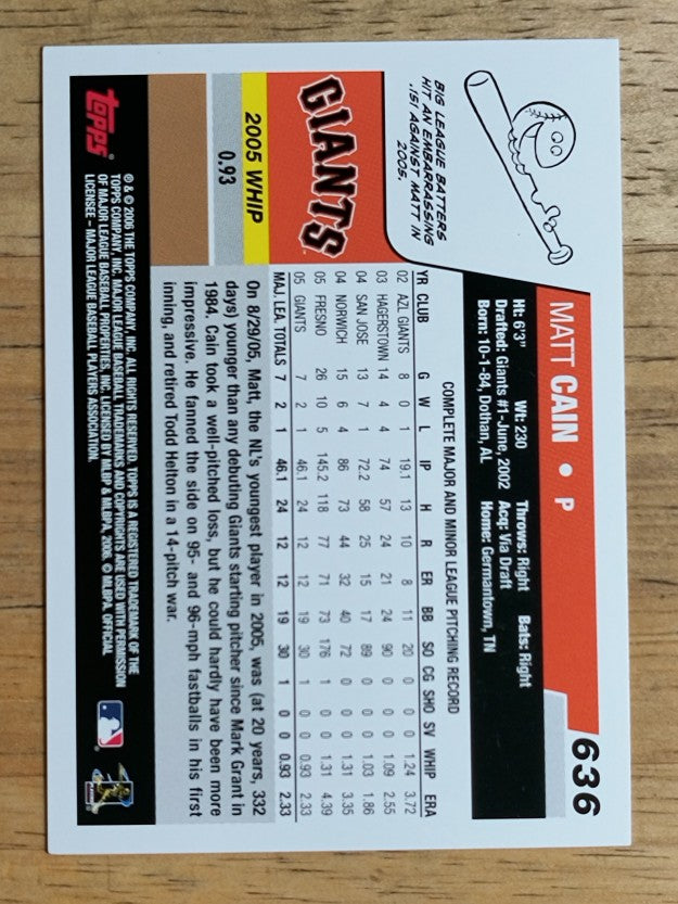 2006 Topps #636 Matt Cain