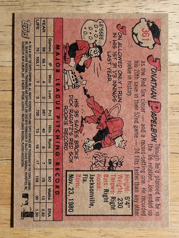 2007 Topps Heritage #361 Jonathan Papelbon