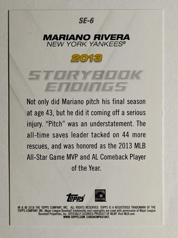 2018 Topps Update Storybook Endings #SE6 Mariano Rivera