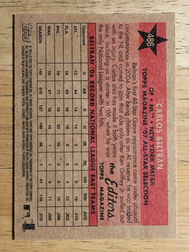 2007 Topps Heritage #486 Carlos Beltran AS