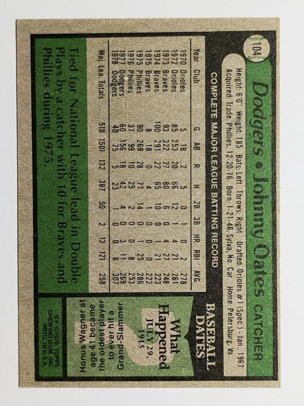 1979 Topps #104 Johnny Oates DP (EX)