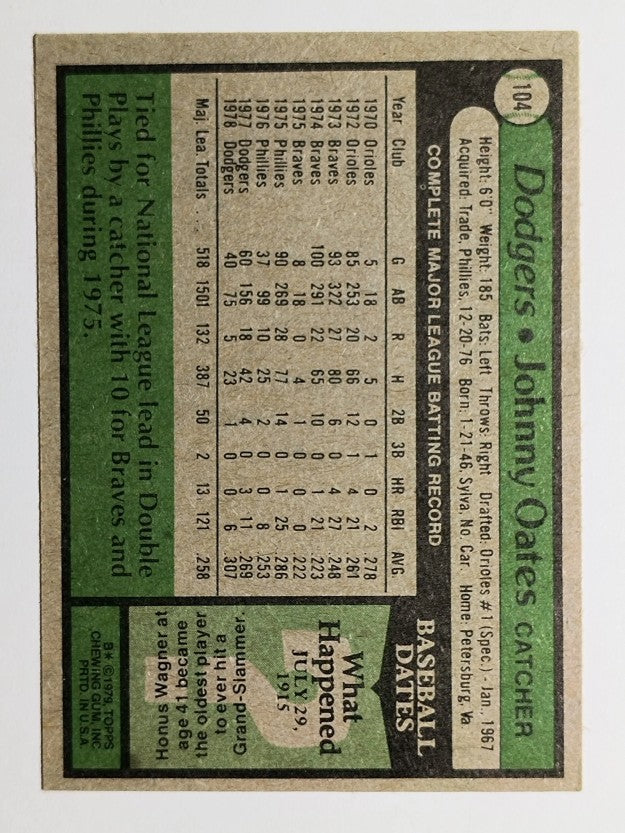 1979 Topps #104 Johnny Oates DP (VGEX)