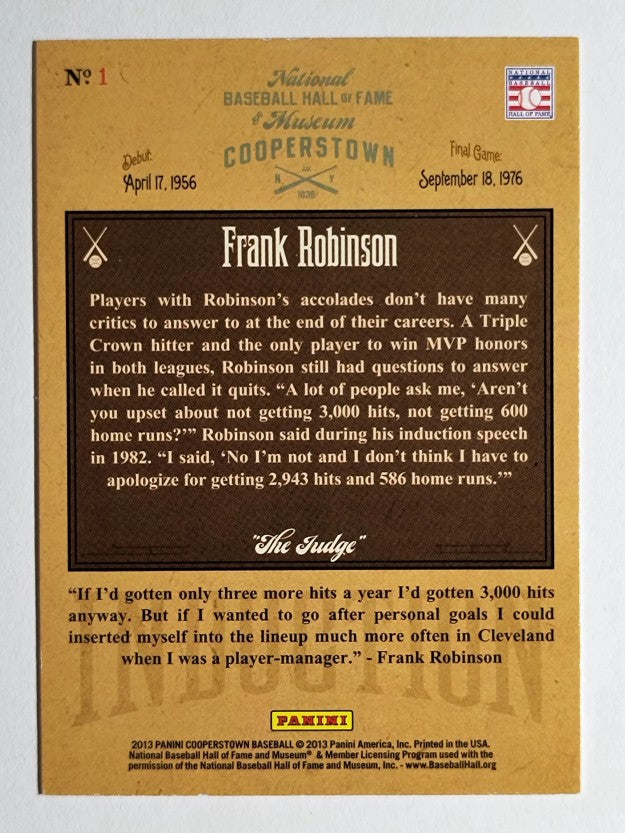 2013 Panini Cooperstown Induction #1 Frank Robinson