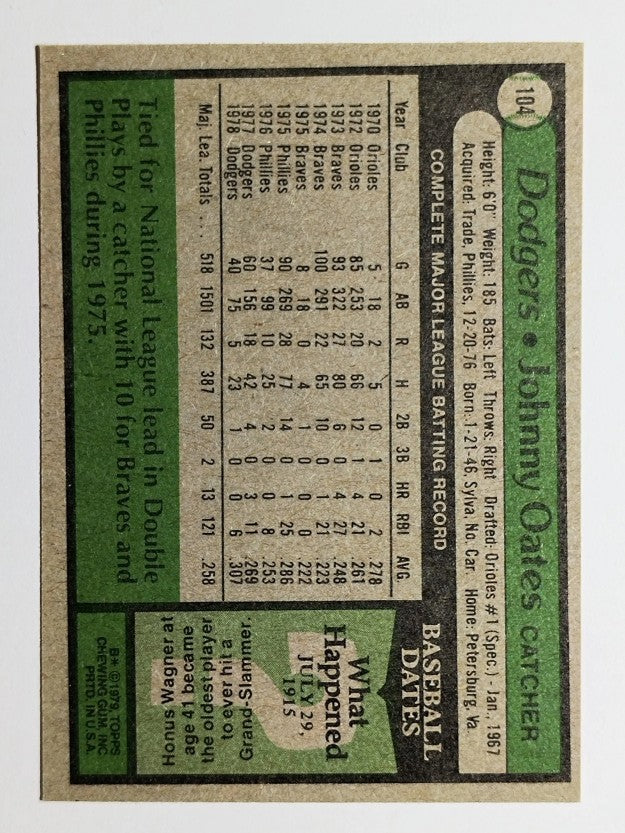1979 Topps #104 Johnny Oates DP (MINT)