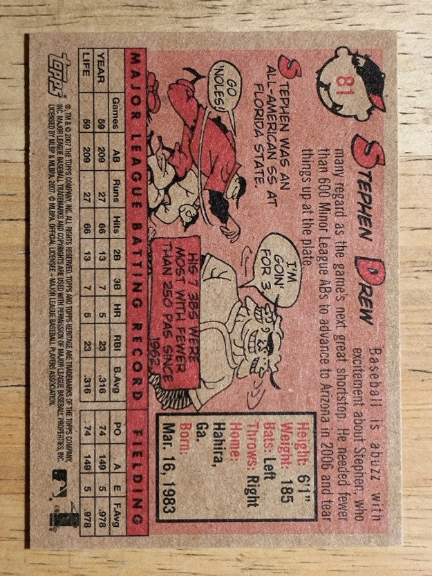 2007 Topps Heritage #81a Stephen Drew