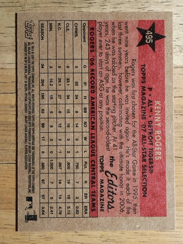 2007 Topps Heritage #495 Kenny Rogers AS
