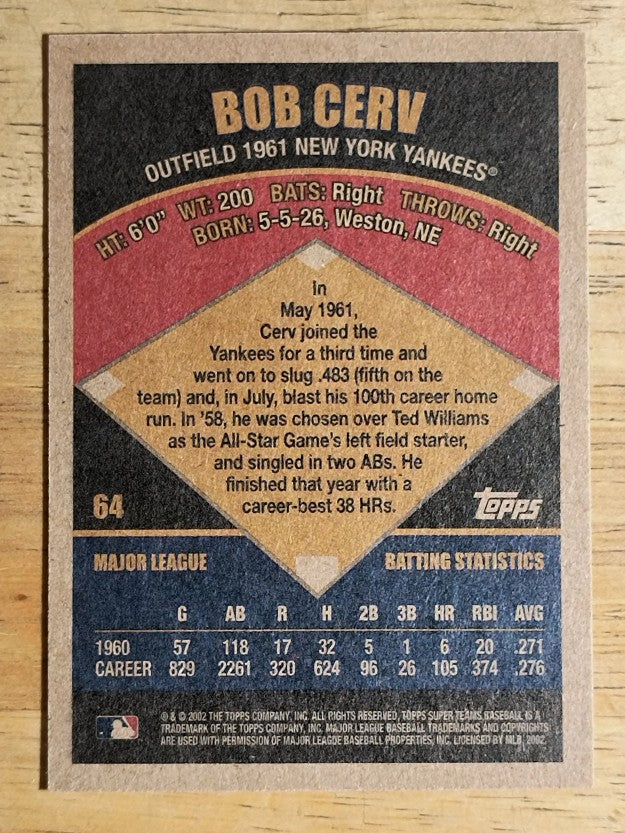 2002 Topps Super Teams #64 Bob Cerv