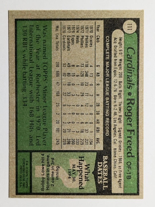 1979 Topps #111 Roger Freed (EXMT)