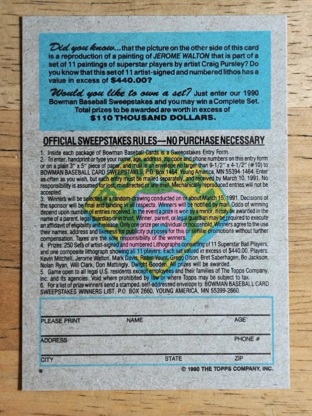 1990 Bowman Art Inserts #10 Jerome Walton