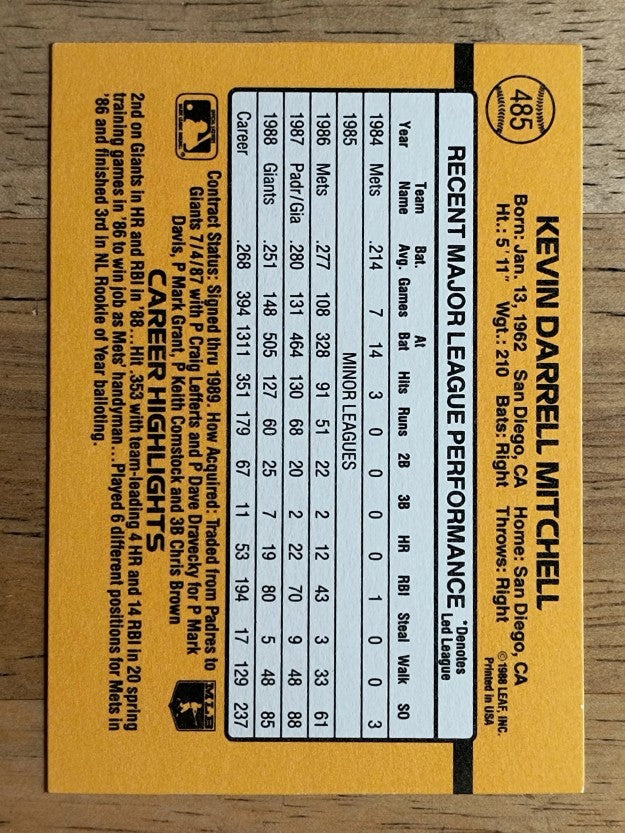 1989 Donruss #485 Kevin Mitchell