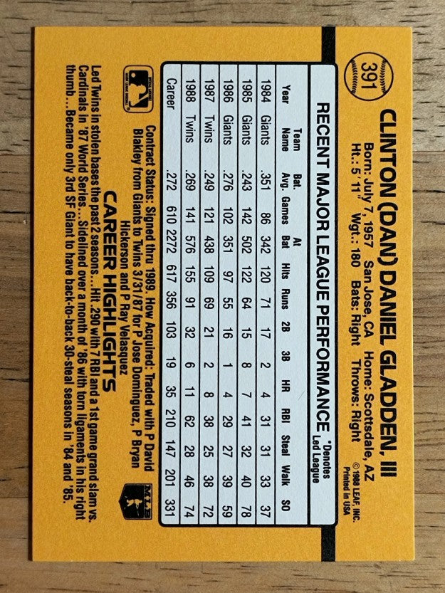 1989 Donruss #391 Dan Gladden