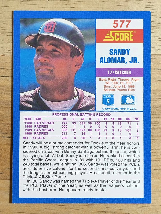 1990 Score #577 Sandy Alomar Jr.