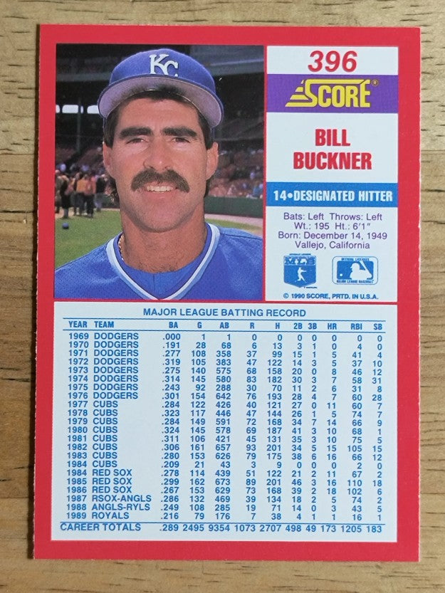 1990 Score #396 Bill Buckner