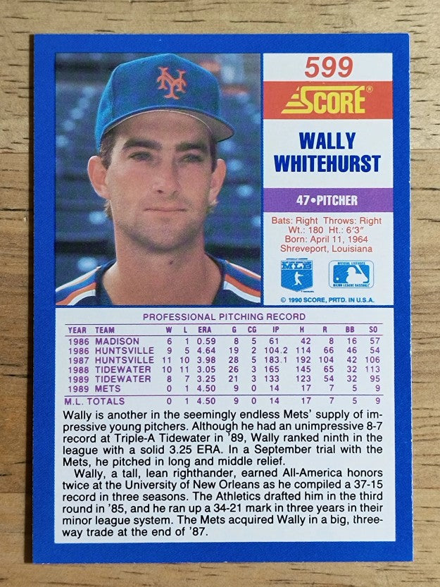 1990 Score #599 Wally Whitehurst