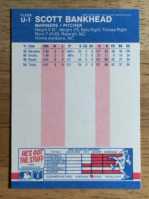 1987 Fleer Update #U1 Scott Bankhead