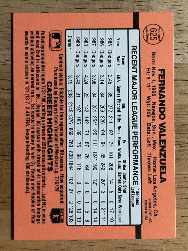 1990 Donruss #625 Fernando Valenzuela