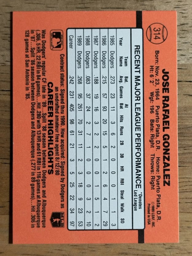 1990 Donruss #314 Jose Gonzalez