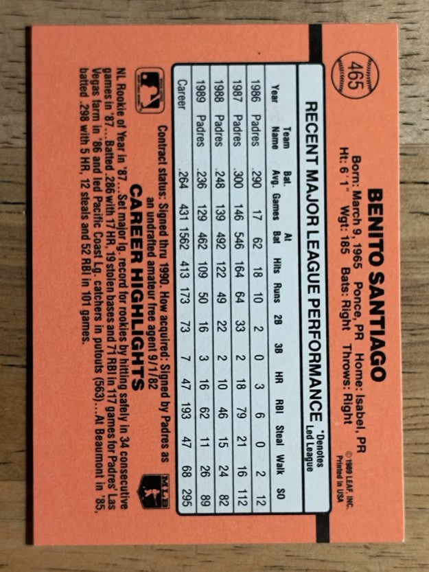 1990 Donruss #465 Benito Santiago