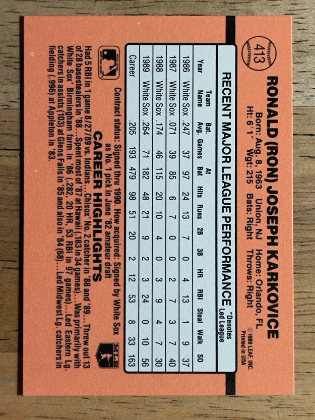 1990 Donruss #413 Ron Karkovice