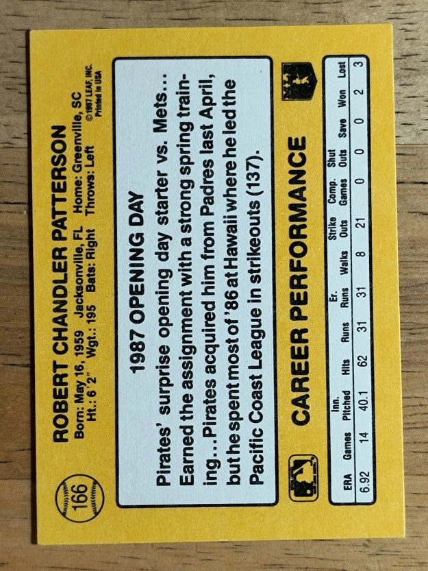 1987 Donruss Opening Day #166 Bob Patterson