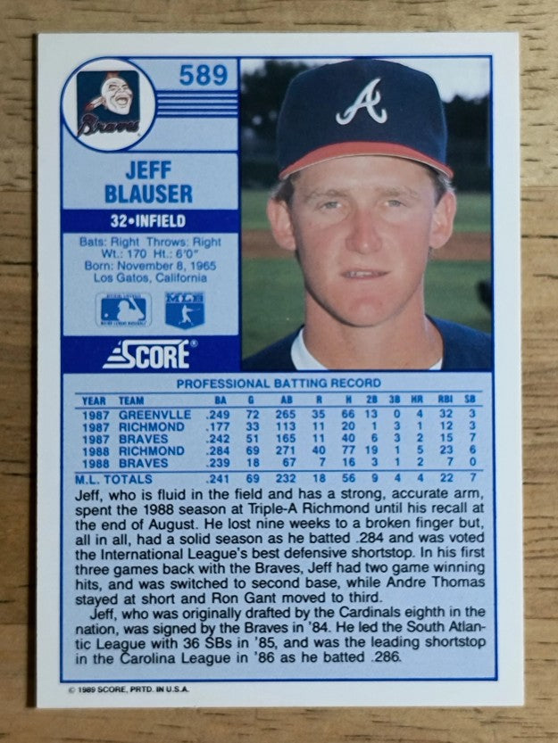 1989 Score #589 Jeff Blauser