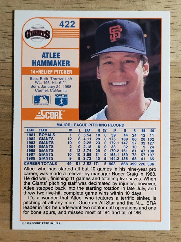 1989 Score #422 Atlee Hammaker