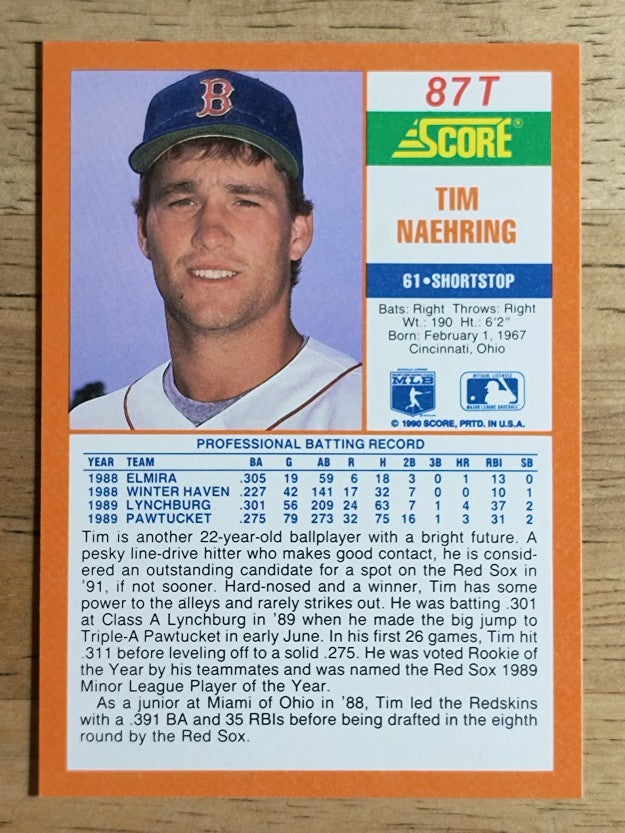 1990 Score Rookie/Traded #87T Tim Naehring RC