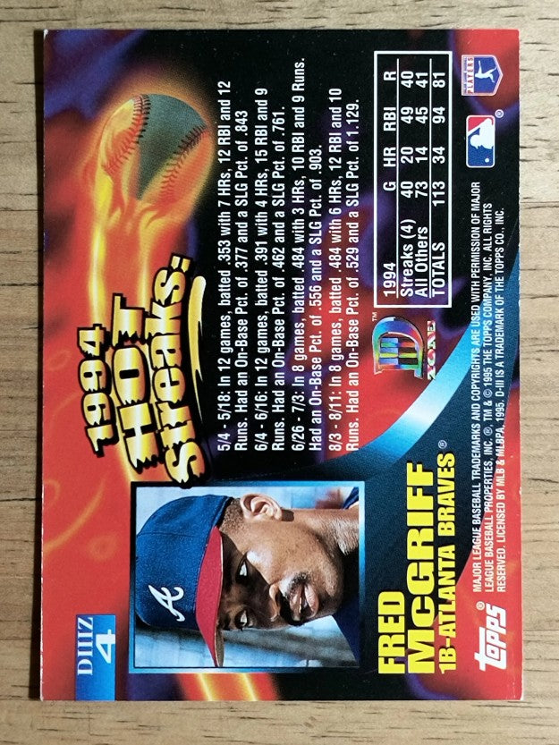 1995 Topps D3 Zone #4 Fred McGriff