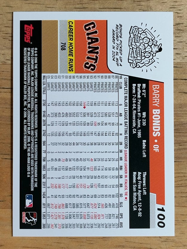 2006 Topps #100 Barry Bonds