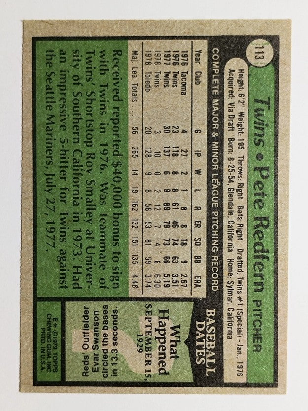 1979 Topps #113 Pete Redfern (EX)