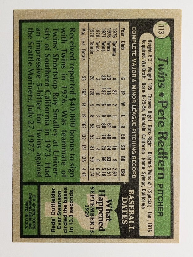 1979 Topps #113 Pete Redfern (EX)