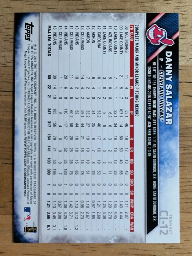 2016 Indians Topps #CLE12 Danny Salazar