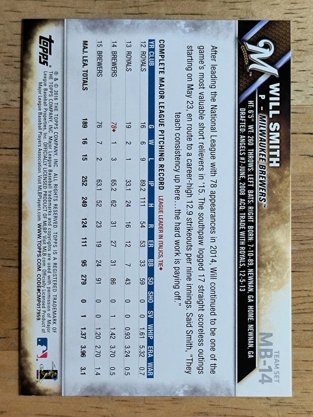 2016 Brewers Topps #MIL14 Will Smith