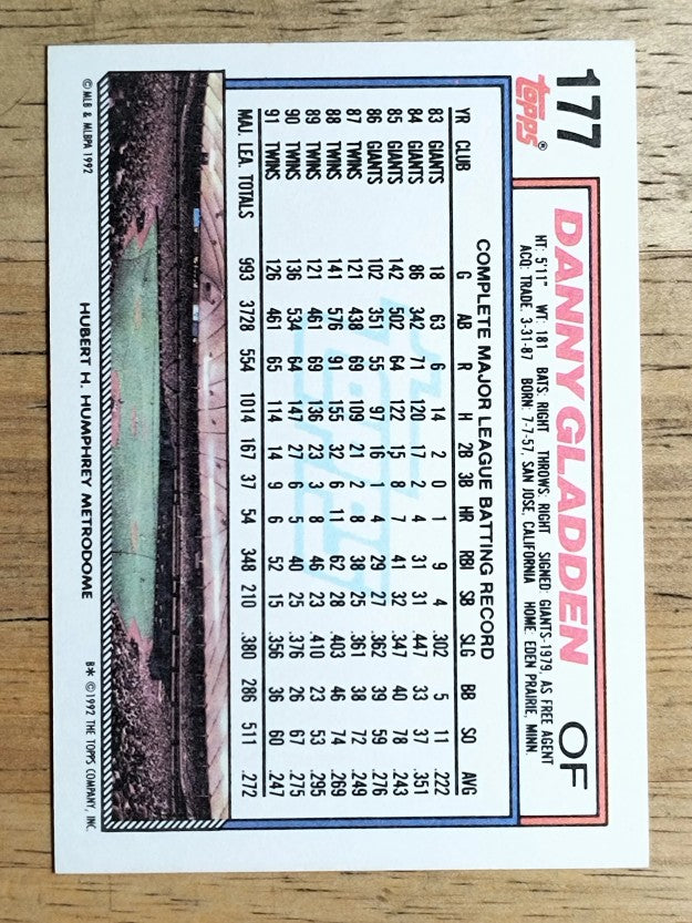 1992 Topps #177 Dan Gladden