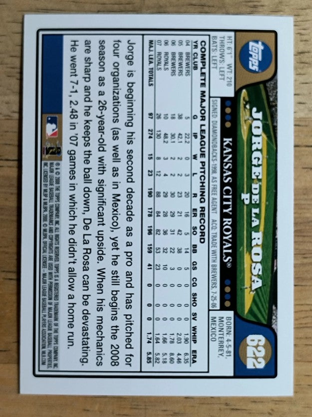 2008 Topps #622 Jorge De La Rosa