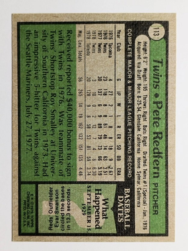1979 Topps #113 Pete Redfern (EX)