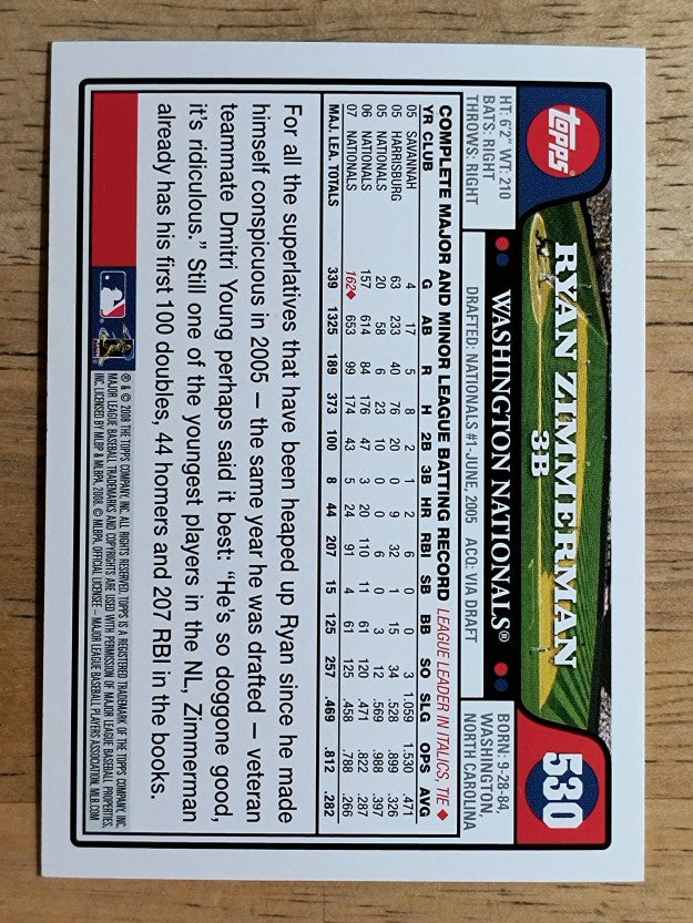 2008 Topps #530 Ryan Zimmerman