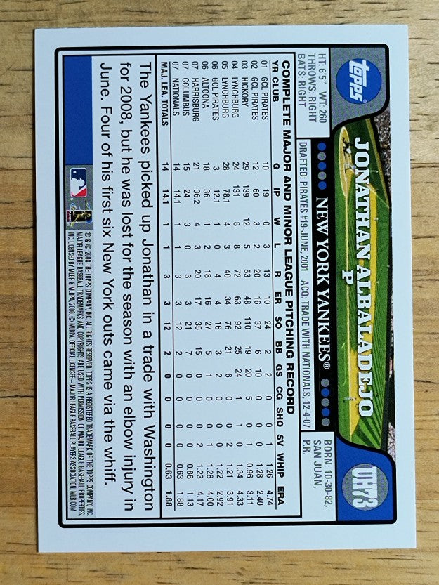 2008 Topps Update #UH73 Jonathan Albaladejo RC