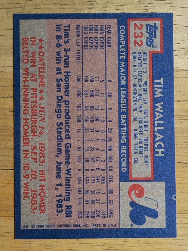 1984 Topps #232 Tim Wallach
