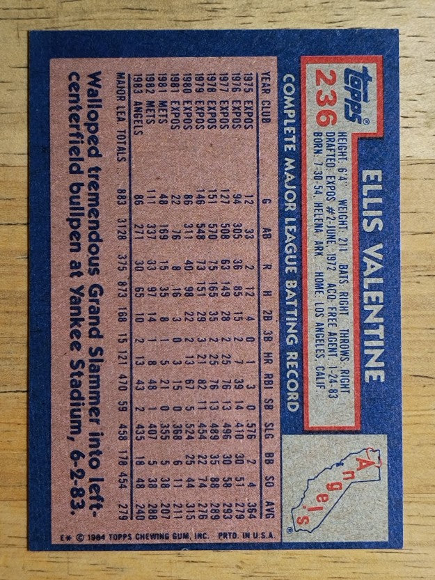 1984 Topps #236 Ellis Valentine