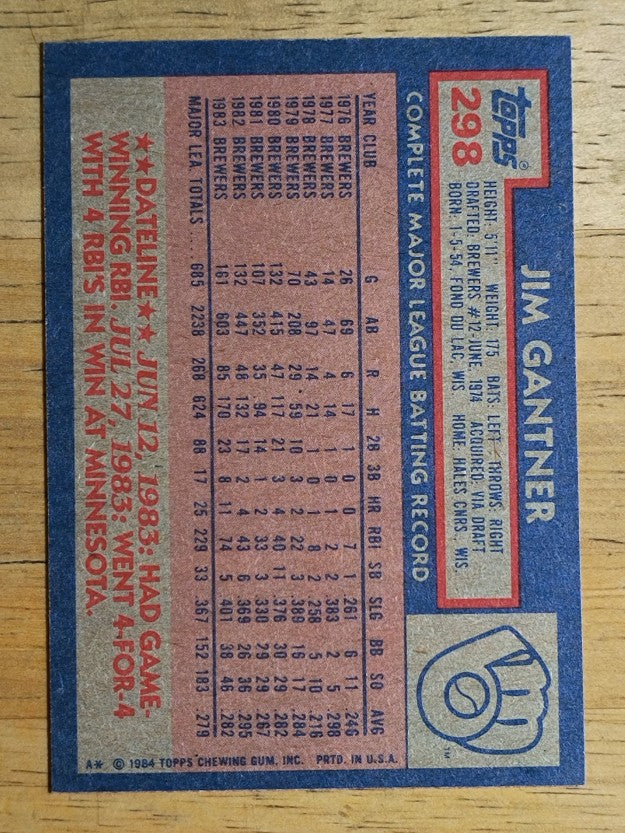1984 Topps #298 Jim Gantner