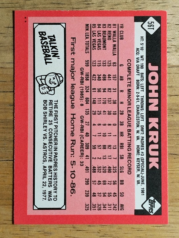 1986 Topps Traded #56T John Kruk XRC