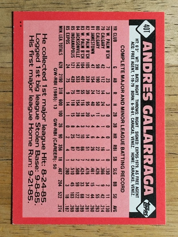 1986 Topps Traded #40T Andres Galarraga XRC